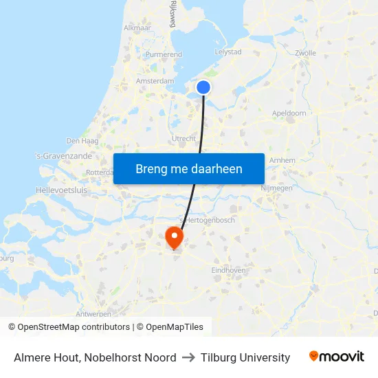 Almere Hout, Nobelhorst Noord to Tilburg University map
