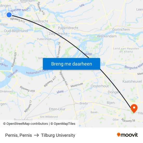 Pernis, Pernis to Tilburg University map