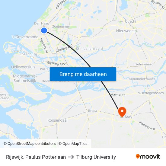Rijswijk, Paulus Potterlaan to Tilburg University map