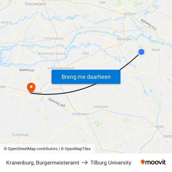 Kranenburg, Burgermeisteramt to Tilburg University map