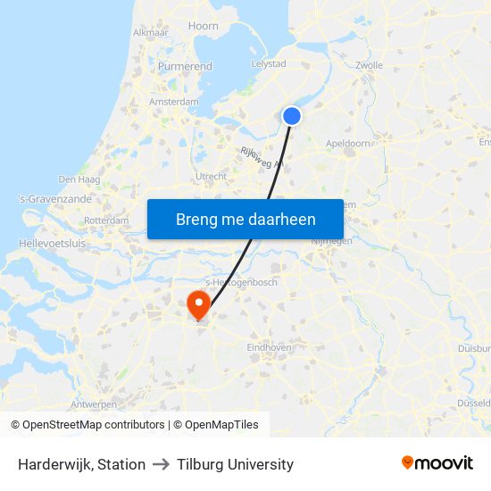 Harderwijk, Station to Tilburg University map