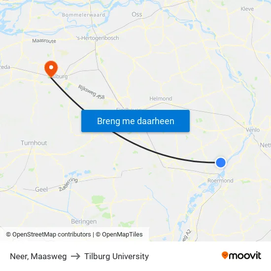 Neer, Maasweg to Tilburg University map