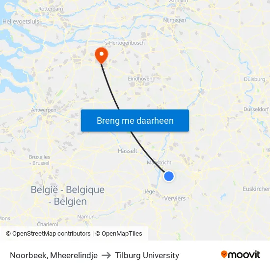 Noorbeek, Mheerelindje to Tilburg University map