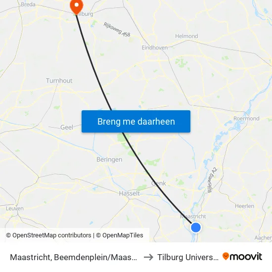 Maastricht, Beemdenplein/Maasveld to Tilburg University map