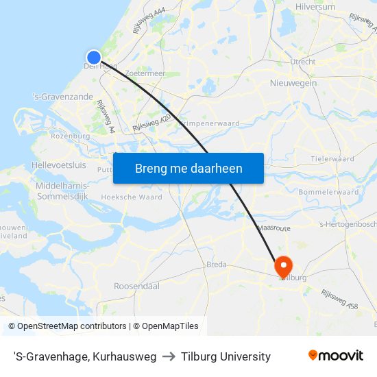 'S-Gravenhage, Kurhausweg to Tilburg University map