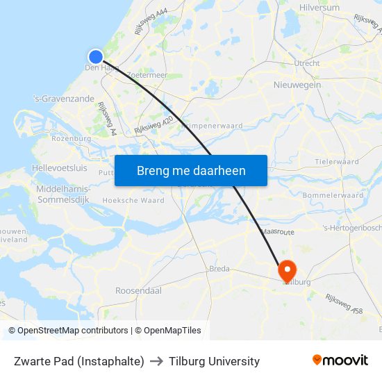Zwarte Pad (Instaphalte) to Tilburg University map