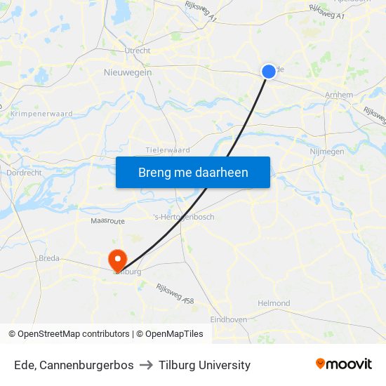 Ede, Cannenburgerbos to Tilburg University map