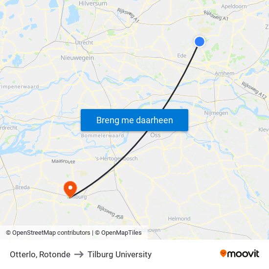 Otterlo, Rotonde to Tilburg University map