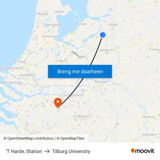 'T Harde, Station to Tilburg University map