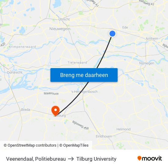 Veenendaal, Politiebureau to Tilburg University map