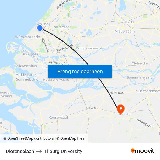 Dierenselaan to Tilburg University map