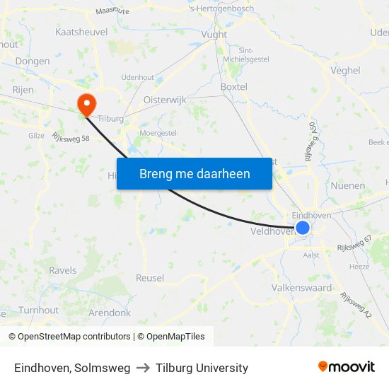 Eindhoven, Solmsweg to Tilburg University map