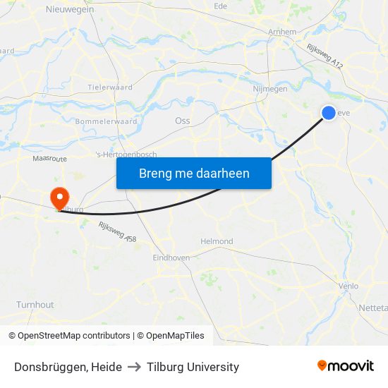 Donsbrüggen, Heide to Tilburg University map