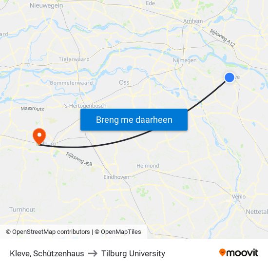 Kleve, Schützenhaus to Tilburg University map