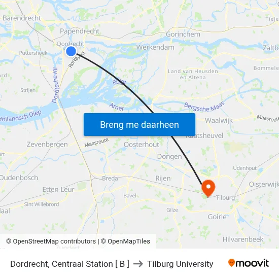 Dordrecht, Centraal Station [ B ] to Tilburg University map