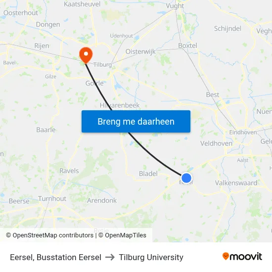 Eersel, Busstation Eersel to Tilburg University map