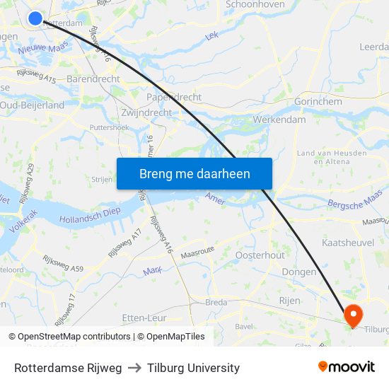 Rotterdamse Rijweg to Tilburg University map