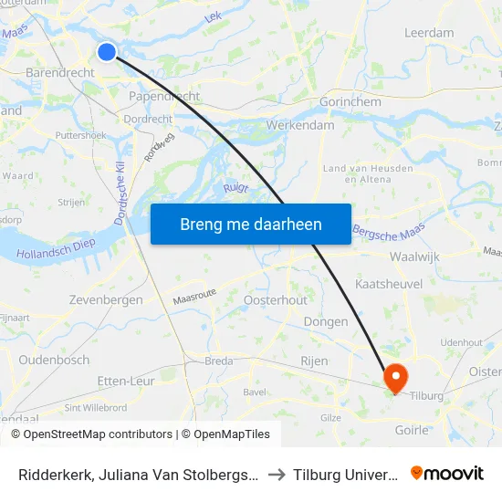 Ridderkerk, Juliana Van Stolbergstraat to Tilburg University map