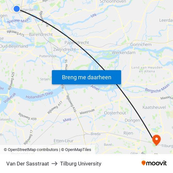 Van Der Sasstraat to Tilburg University map