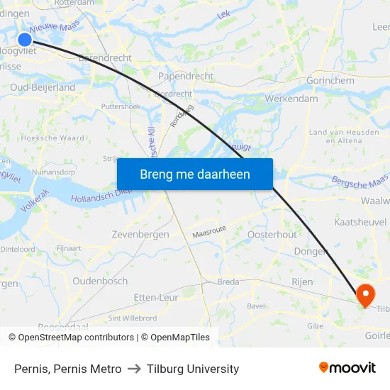 Pernis, Pernis Metro to Tilburg University map