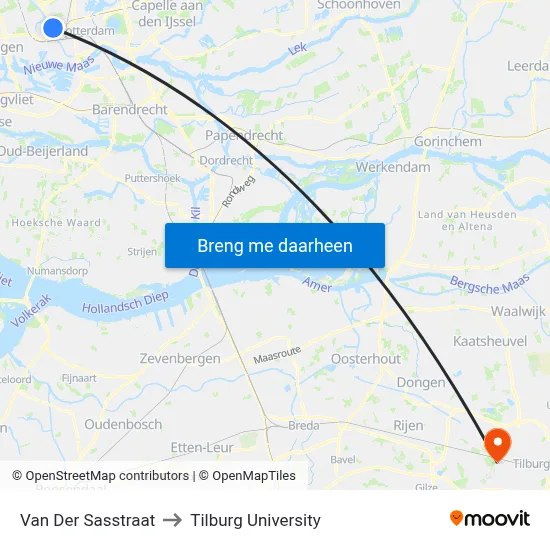 Van Der Sasstraat to Tilburg University map