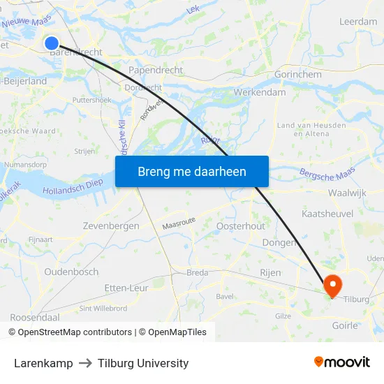 Larenkamp to Tilburg University map