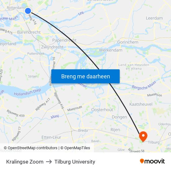 Kralingse Zoom to Tilburg University map