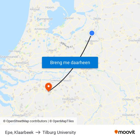 Epe, Klaarbeek to Tilburg University map