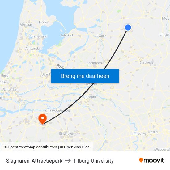 Slagharen, Attractiepark to Tilburg University map