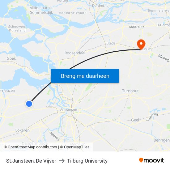 St.Jansteen, De Vijver to Tilburg University map