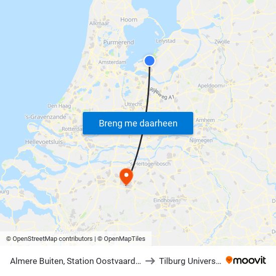 Almere Buiten, Station Oostvaarders to Tilburg University map