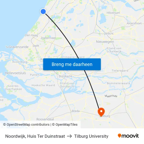 Noordwijk, Huis Ter Duinstraat to Tilburg University map