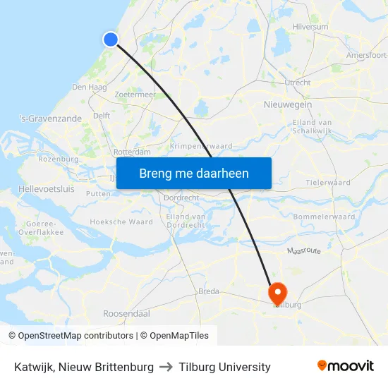 Katwijk, Nieuw Brittenburg to Tilburg University map