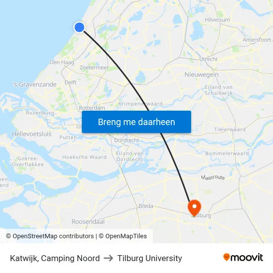 Katwijk, Camping Noord to Tilburg University map