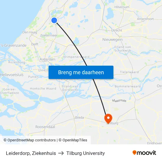 Leiderdorp, Ziekenhuis to Tilburg University map