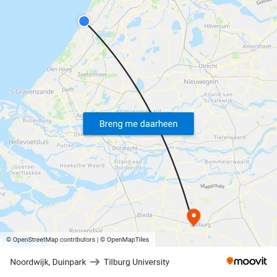 Noordwijk, Duinpark to Tilburg University map