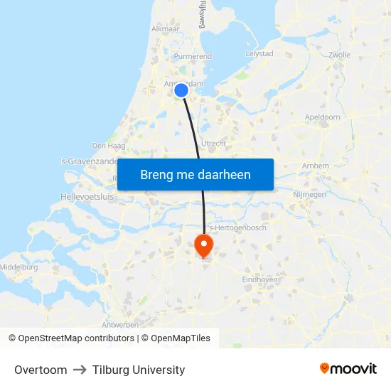 Overtoom to Tilburg University map