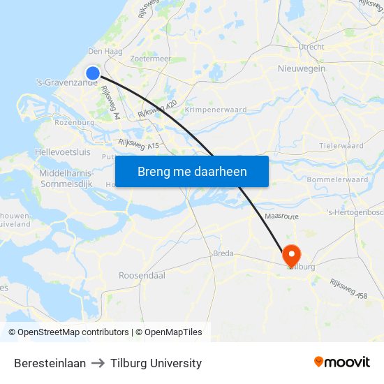 Beresteinlaan to Tilburg University map