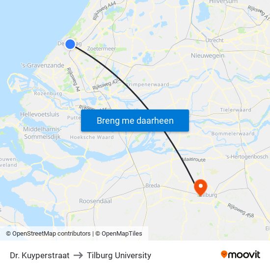 Dr. Kuyperstraat to Tilburg University map