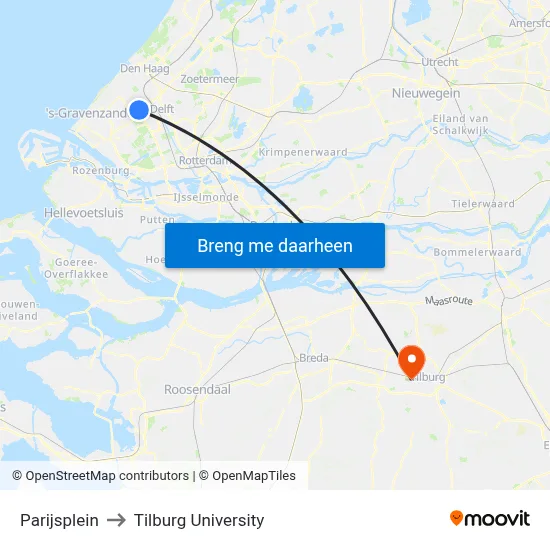 Parijsplein to Tilburg University map