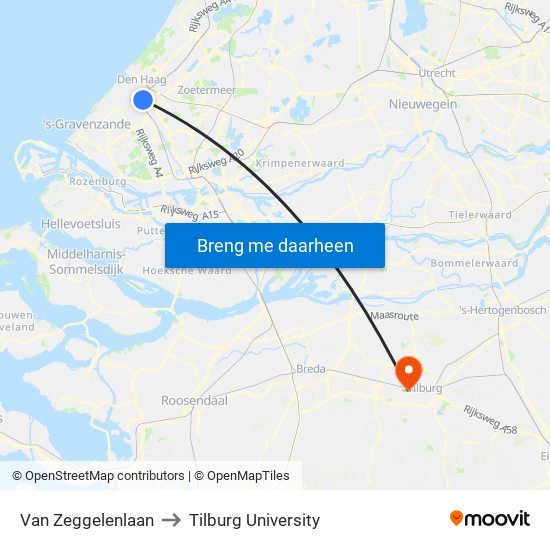 Van Zeggelenlaan to Tilburg University map