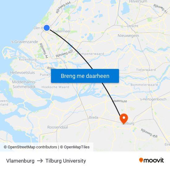 Vlamenburg to Tilburg University map