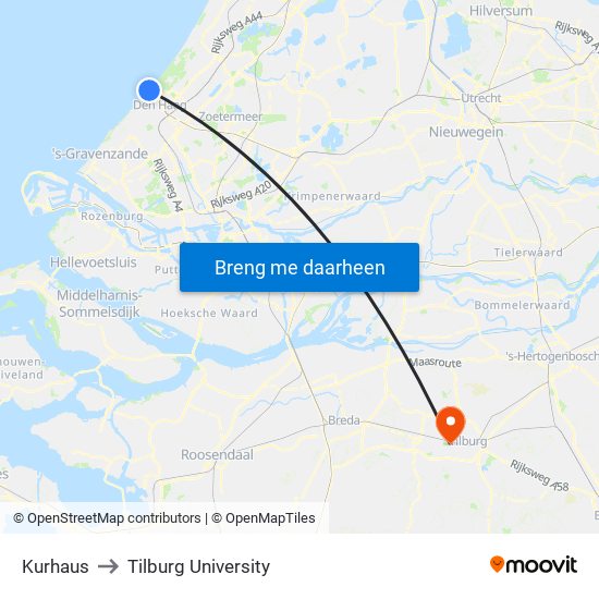 Kurhaus to Tilburg University map