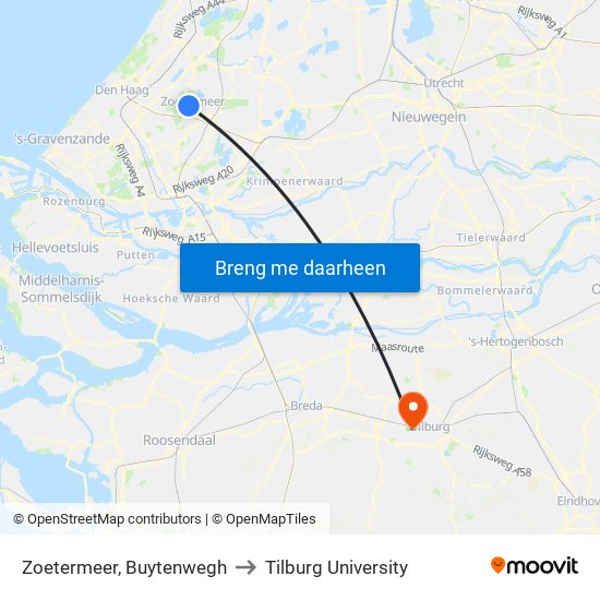 Zoetermeer, Buytenwegh to Tilburg University map