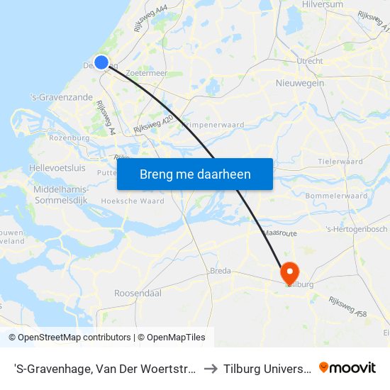 'S-Gravenhage, Van Der Woertstraat to Tilburg University map
