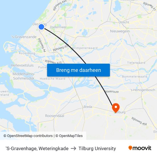 'S-Gravenhage, Weteringkade to Tilburg University map