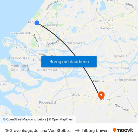 'S-Gravenhage, Juliana Van Stolberglaan to Tilburg University map
