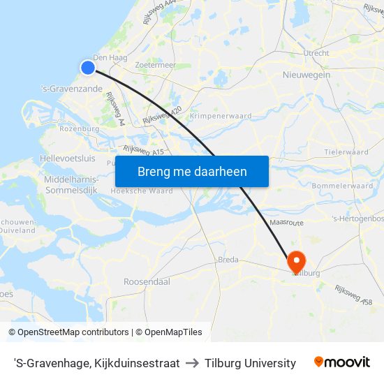 'S-Gravenhage, Kijkduinsestraat to Tilburg University map