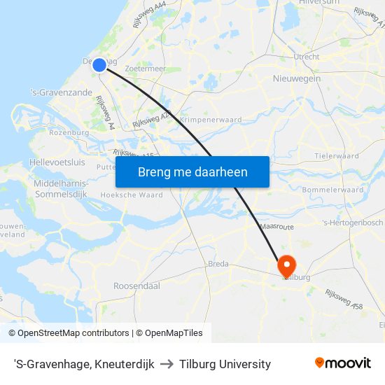 'S-Gravenhage, Kneuterdijk to Tilburg University map