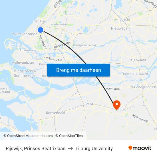 Rijswijk, Prinses Beatrixlaan to Tilburg University map